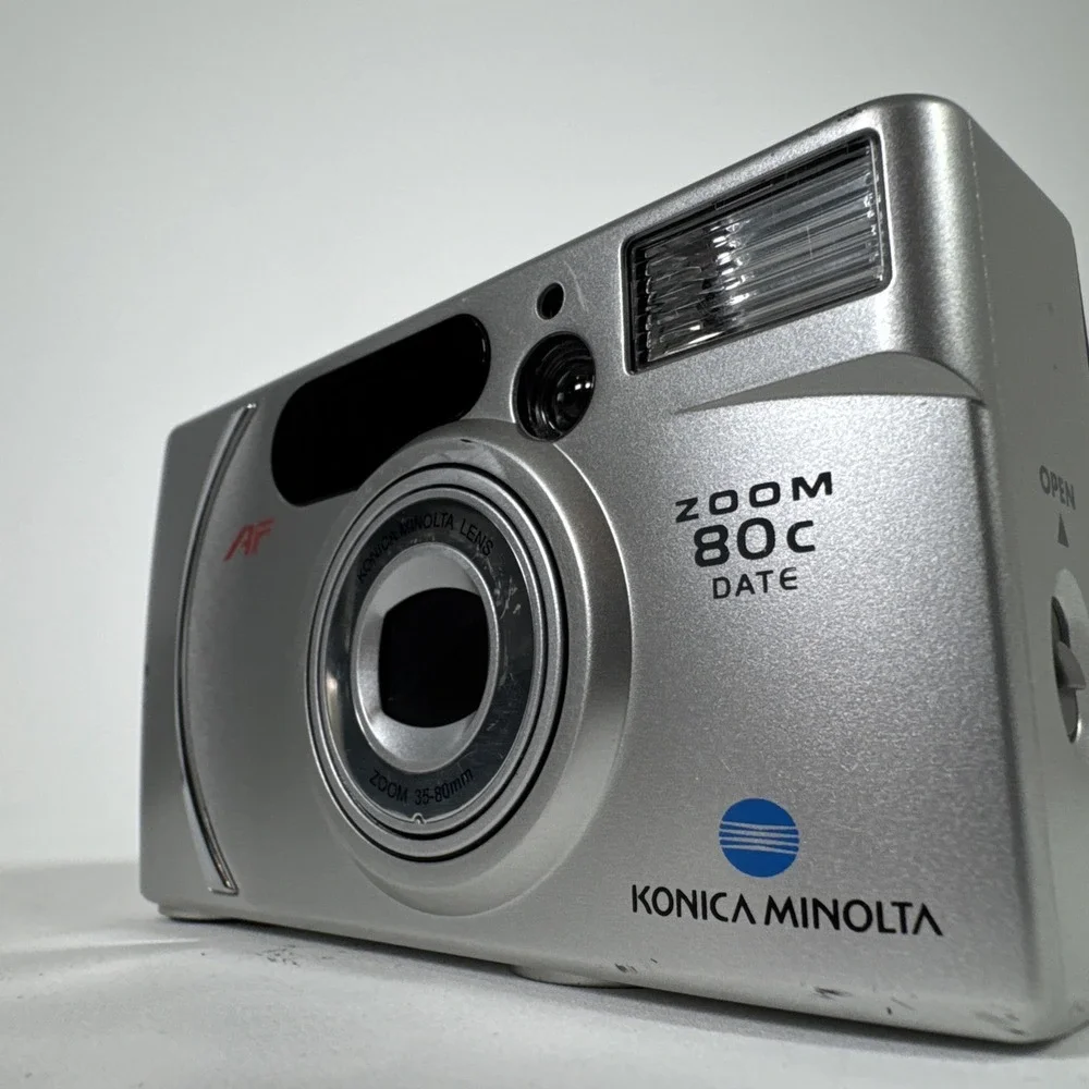 Konica Minolta Zoom 80C AF Silver Camera Point & Shoot 35mm Lens & Cover Vintage